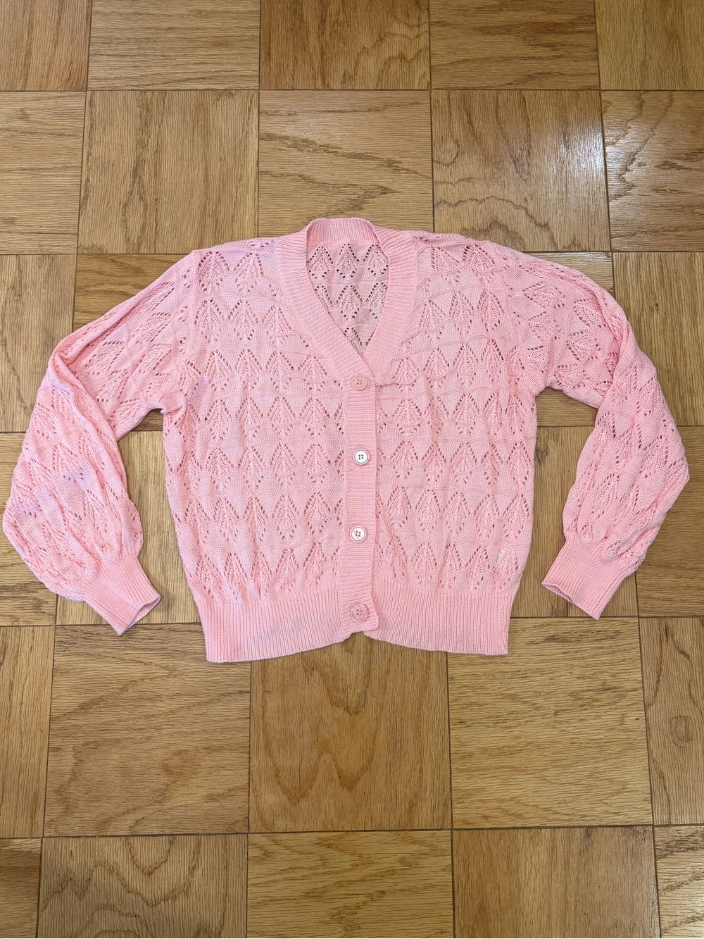 Light Pink Openwork V-Neck Button Cardigan Sweater
